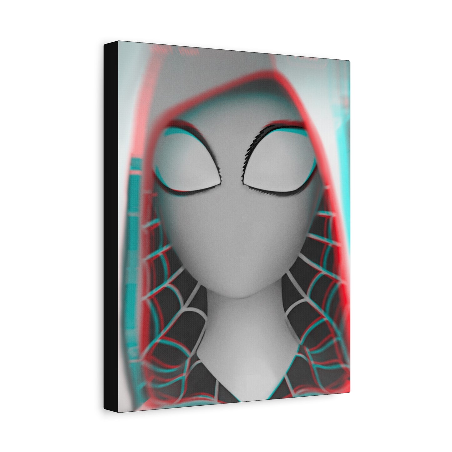 Spider-Gwen Canvas Art Print — 3D Glitch Portrait on Matte Stretched Canvas