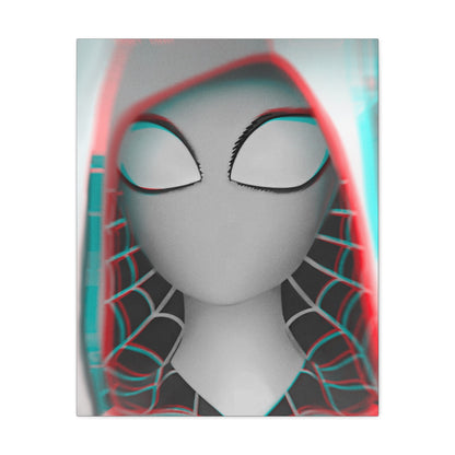 Spider-Gwen Canvas Art Print — 3D Glitch Portrait on Matte Stretched Canvas