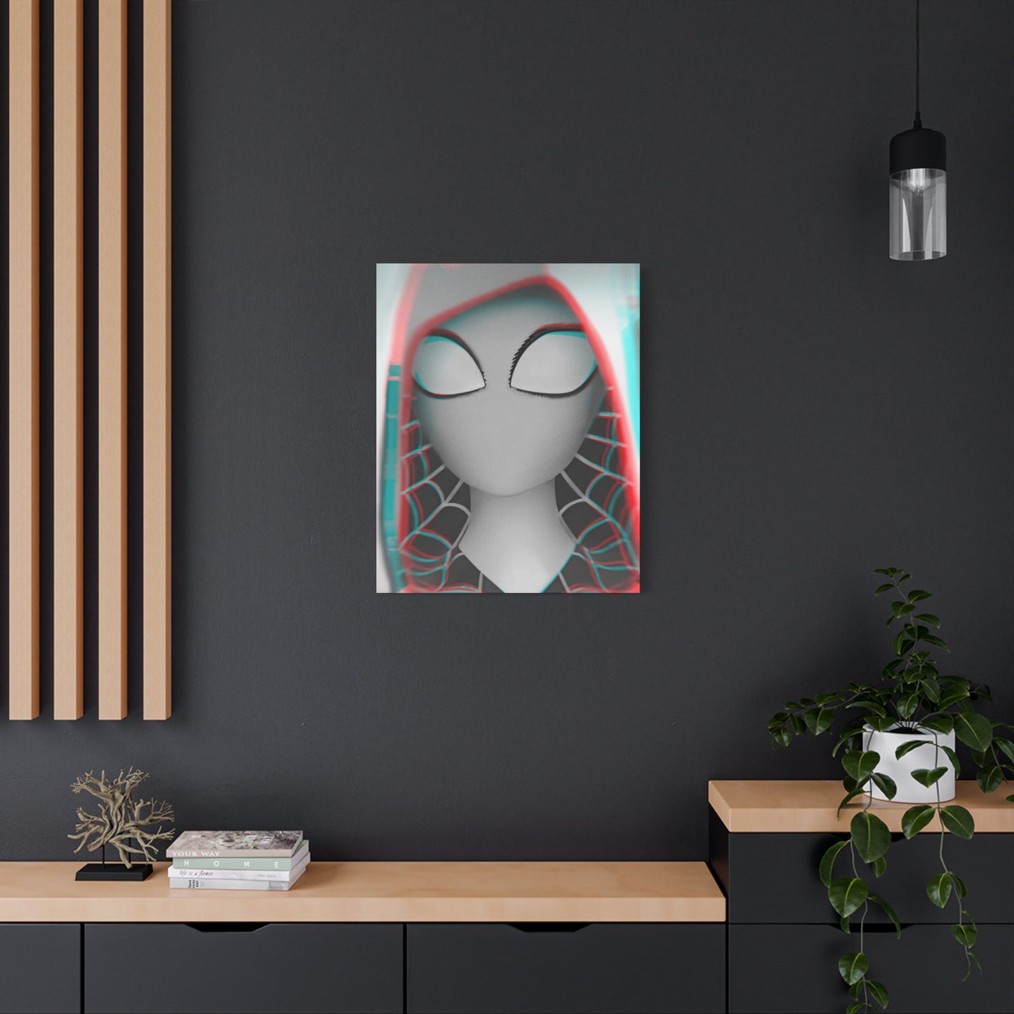 Spider-Gwen Canvas Art Print — 3D Glitch Portrait on Matte Stretched Canvas