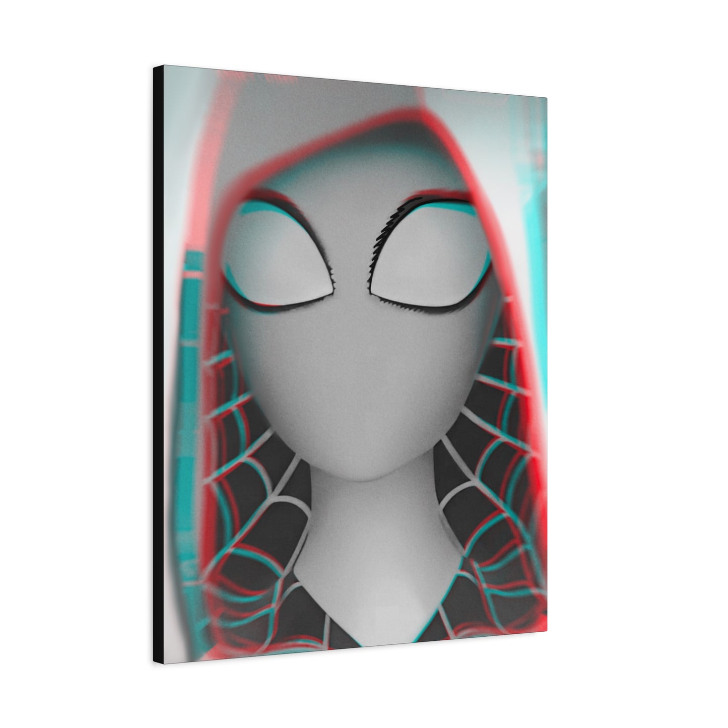 Spider-Gwen Canvas Art Print — 3D Glitch Portrait on Matte Stretched Canvas