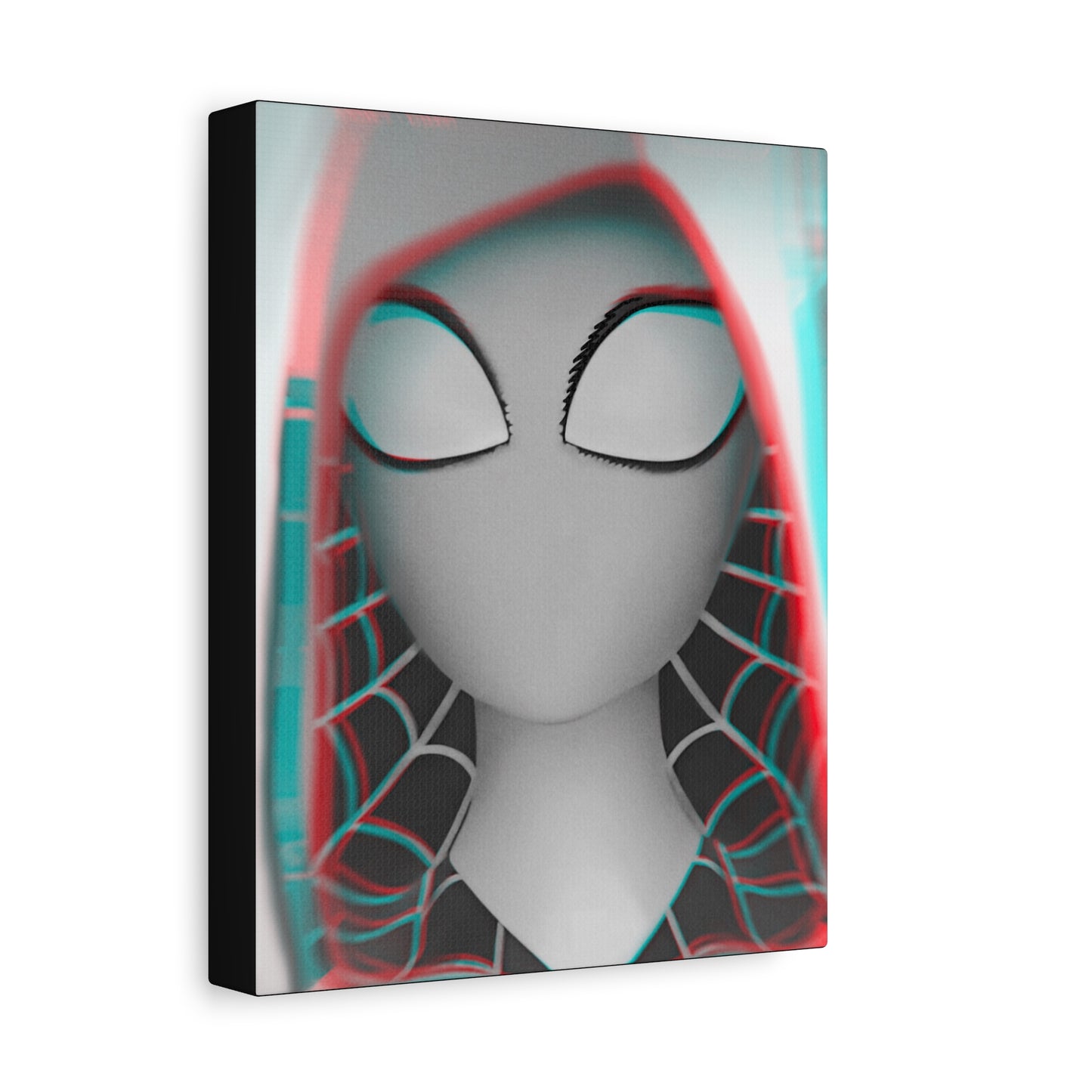 Spider-Gwen Canvas Art Print — 3D Glitch Portrait on Matte Stretched Canvas
