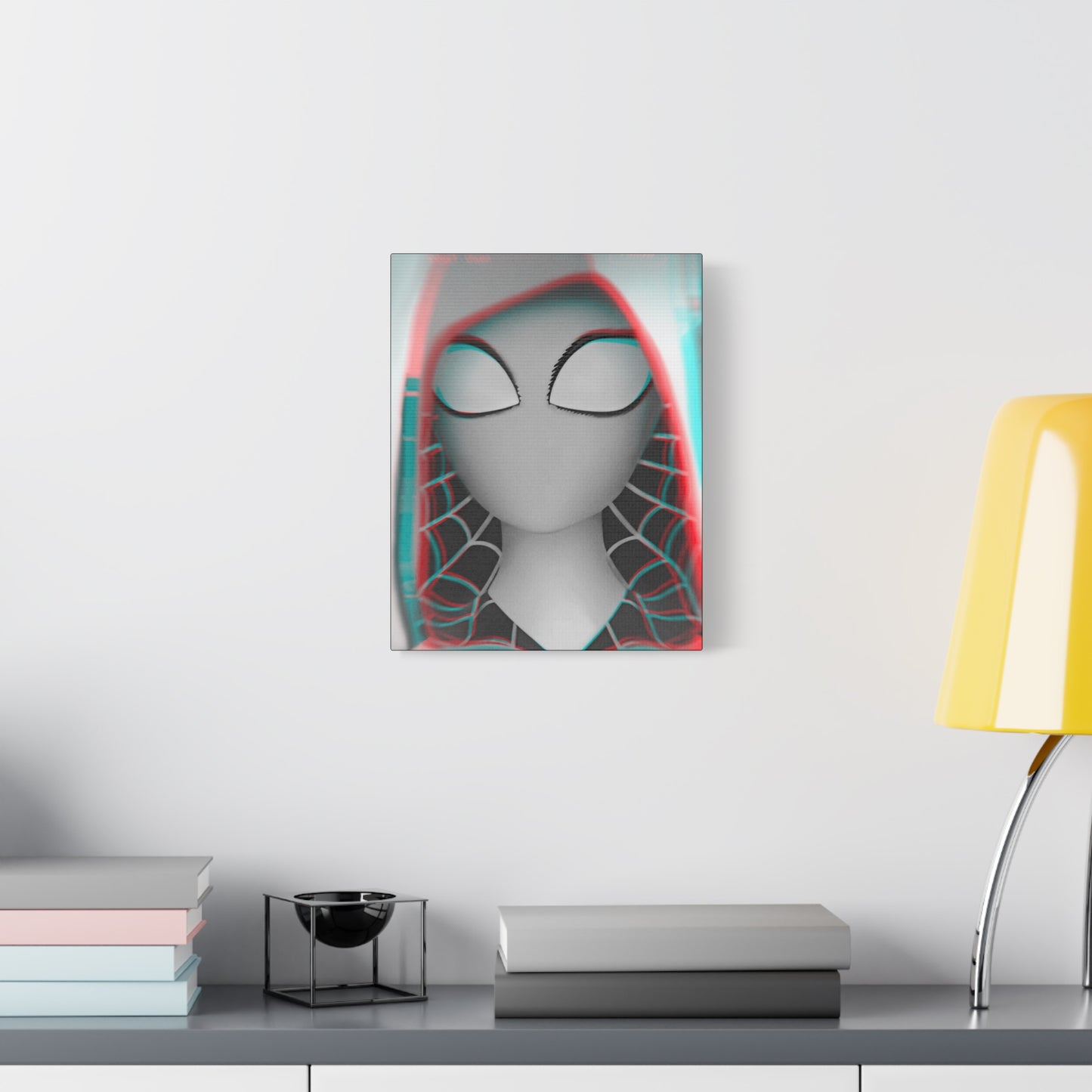 Spider-Gwen Canvas Art Print — 3D Glitch Portrait on Matte Stretched Canvas