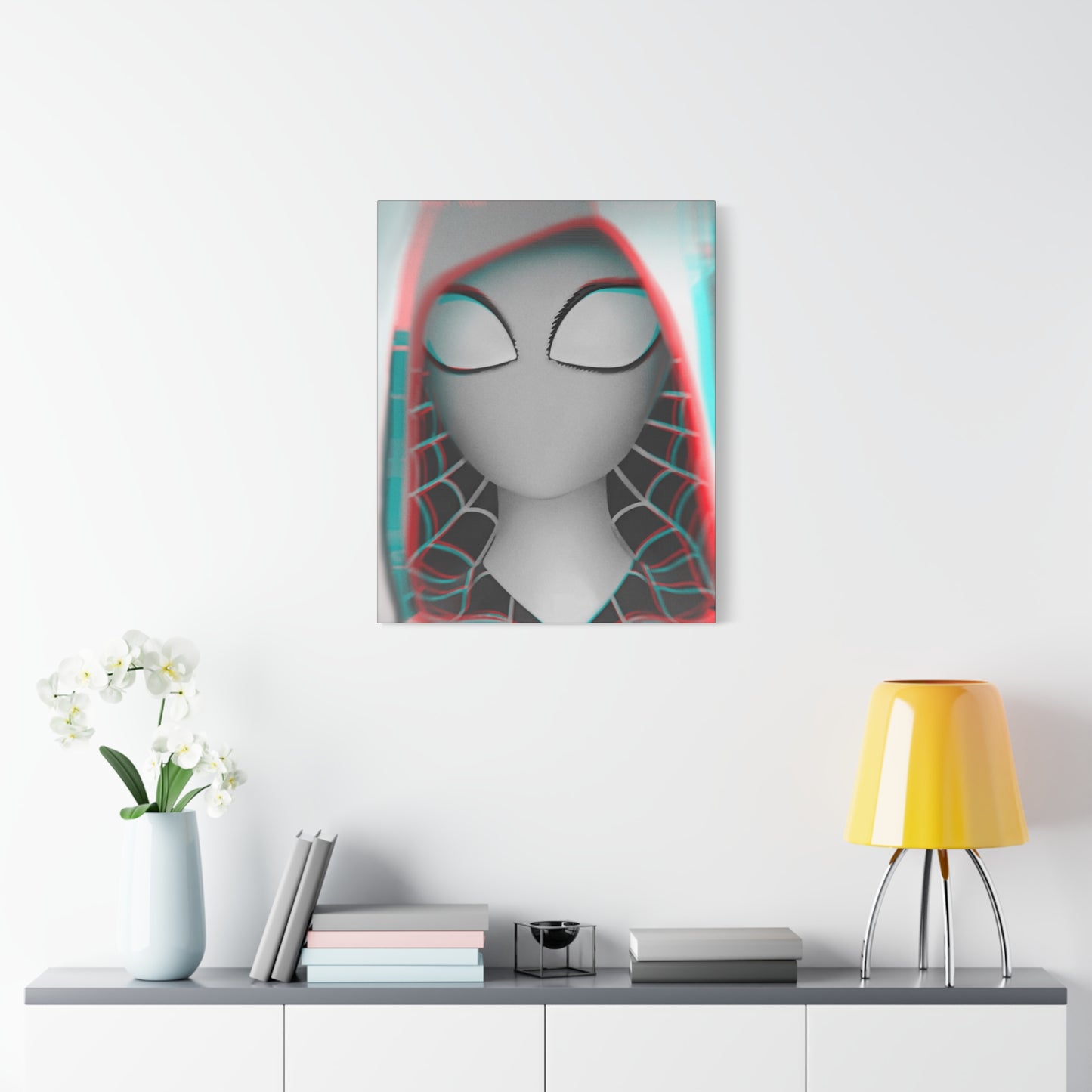 Spider-Gwen Canvas Art Print — 3D Glitch Portrait on Matte Stretched Canvas