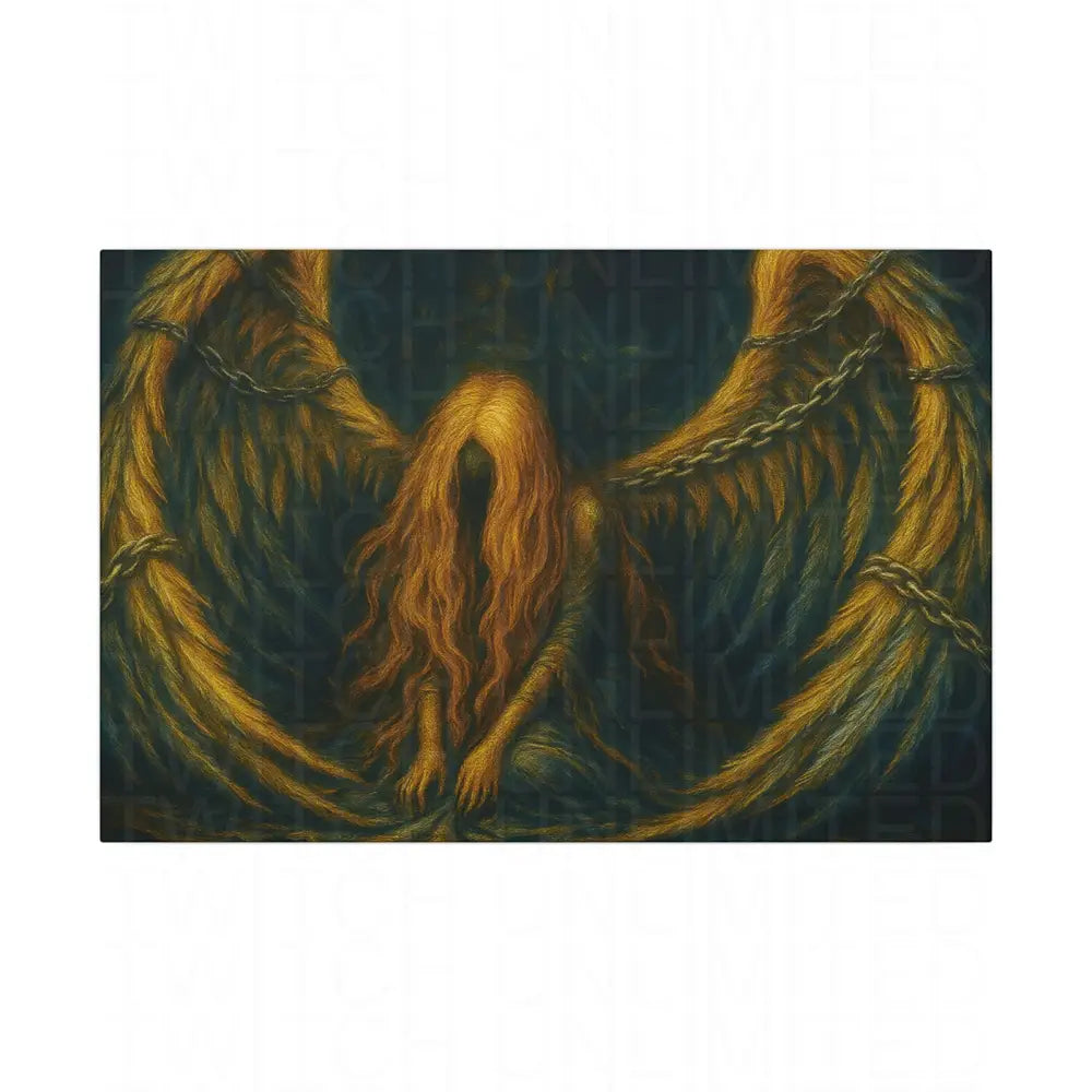 Chained Innocence Matte Canvas Wall Art, Dark Golden Winged Figure - 0.75’’ / 24″ x 16″ (Horizontal) - Canvas
