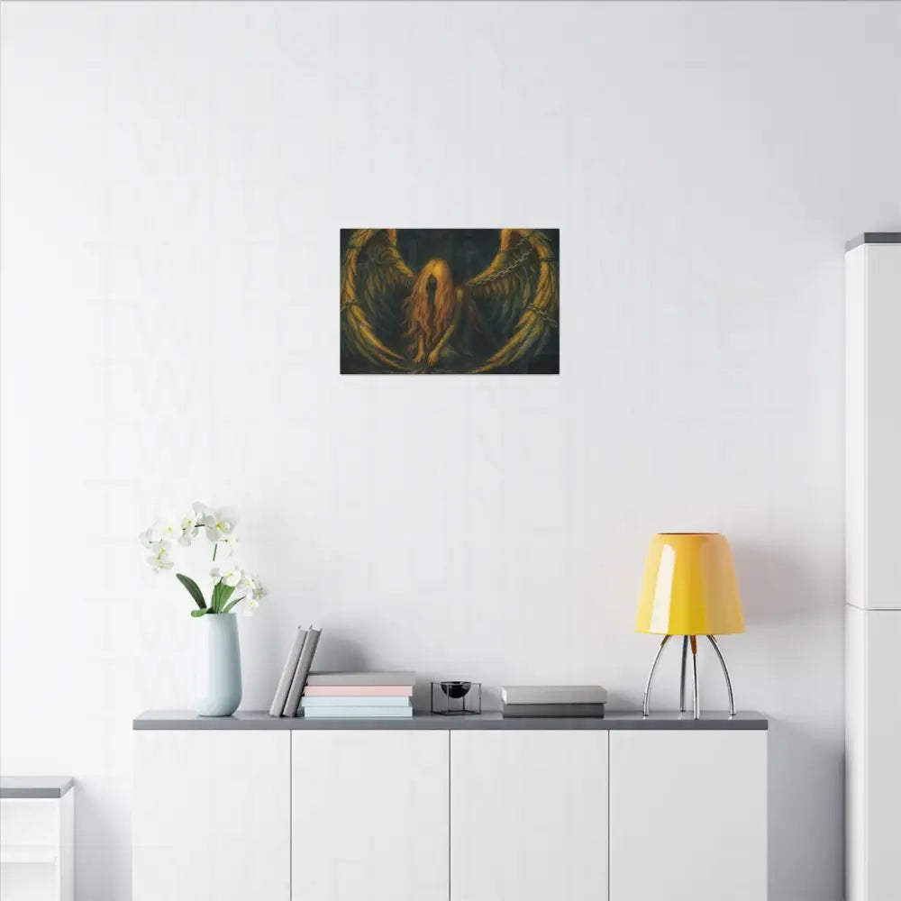 Chained Innocence Matte Canvas Wall Art, Dark Golden Winged Figure - Canvas