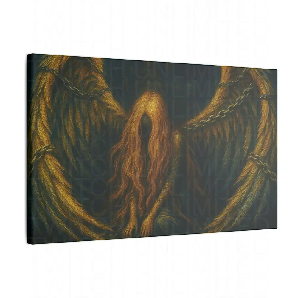 Chained Innocence Matte Canvas Wall Art, Dark Golden Winged Figure - Canvas